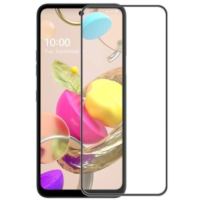 LG K42 (K52) „Hat-Prince“ 9H Tempered Glass sustiprintos apsaugos juodas pilnai dengiantis apsauginis ekrano stiklas 0,26 mm | P