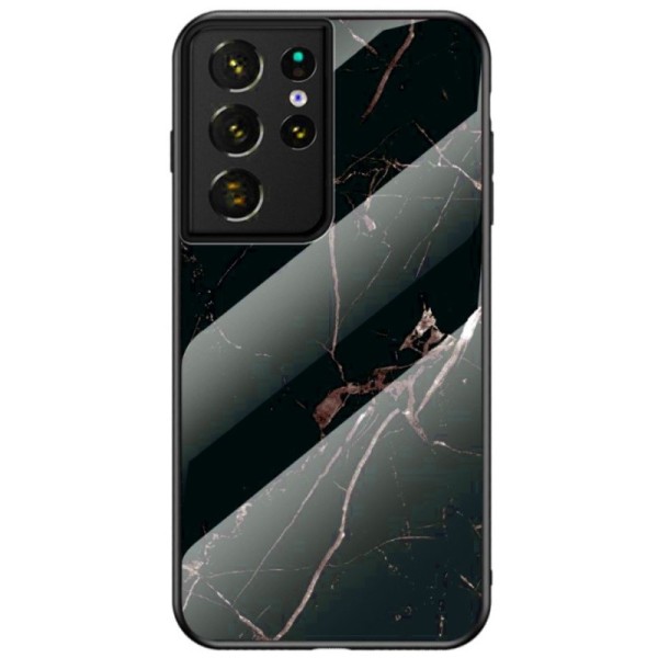 „Marble“ cieta silikona (TPU) apvalks - melns / zelta (Galaxy S21 Ultra)