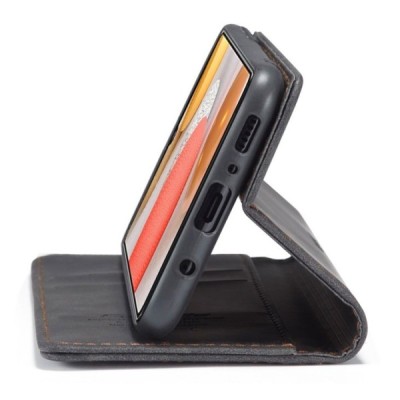 Samsung Galaxy S21 (G991B) CaseMe Retro solīds atvēramais ādas melns maciņš - maks | Vacins.lv