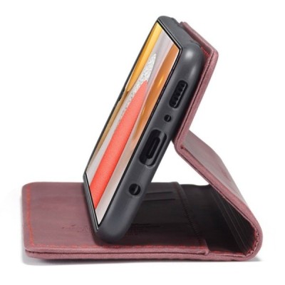 Samsung Galaxy S21 (G991B) CaseMe Retro solidus atverčiamas bordo odinis dėklas - knygutė | Priedai.lt