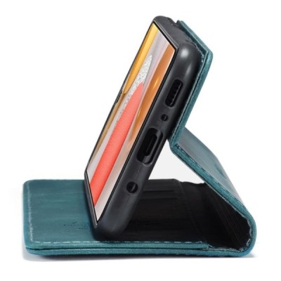 Samsung Galaxy S21 (G991B) CaseMe Retro solīds atvēramais ādas zaļš maciņš - maks | Vacins.lv