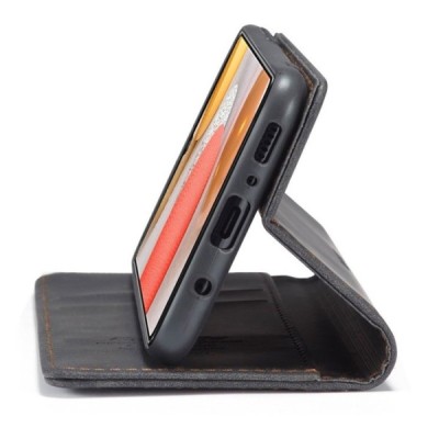 Samsung Galaxy S21+ (G996B) CaseMe Retro solīds atvēramais ādas melns maciņš - maks | Vacins.lv