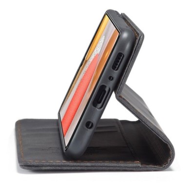 Samsung Galaxy A42 5G CaseMe Retro solīds atvēramais ādas melns maciņš - maks | Vacins.lv