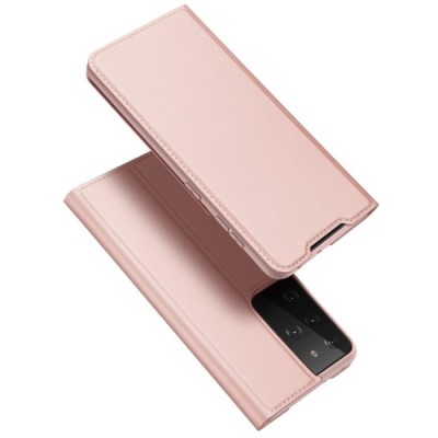 Samsung Galaxy S21 Ultra (G998B) Dux Ducis Skin sērijas rozs ādas atvērams maciņš | Vacins.lv