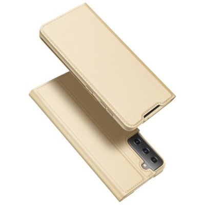 Samsung Galaxy S21+ (G996B) Dux Ducis Skin sērijas zelta ādas atvērams maciņš | Vacins.lv
