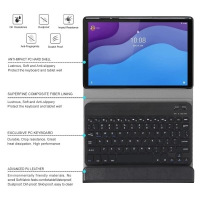 Lenovo Tab M10 10.1" HD Gen 2 (X306F, X306X) ādas atvēramais melns futrālis ar bluetooth tastatūra | Vacins.lv