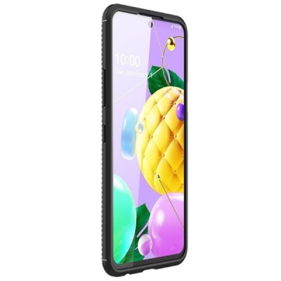 LG K52 „Carbon“ Fiber kieto silikono TPU juodas dėklas - nugarėlė | Priedai.lt