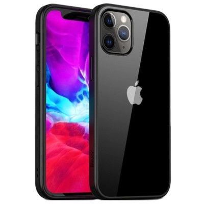Apple iPhone 12 (12 Pro) „IPAKY“ Royal silikoninis skaidrus permatomas dėklas su juodu rėmeliu | Priedai.lt