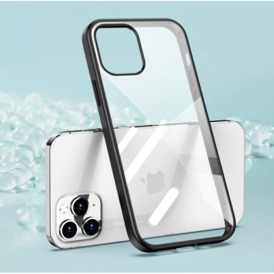 Apple iPhone 12 (12 Pro) „IPAKY“ Royal silikoninis skaidrus permatomas dėklas su juodu rėmeliu | Priedai.lt