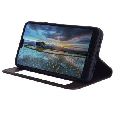 „Royale“ Huawei P20 Pro tamsiai rudas odinis atverčiamas dėklas su langeliu | Priedai.lt