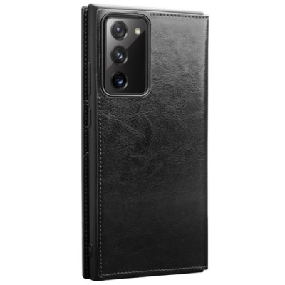 Samsung Galaxy Note 20 (N980F) „QIALINO“ atvēramais ādas melns maciņš - maks | Vacins.lv