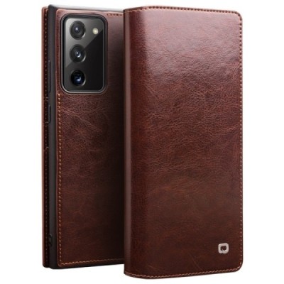 Samsung Galaxy Note 20 (N980F) „QIALINO“ atvēramais ādas brūns maciņš - maks | Vacins.lv