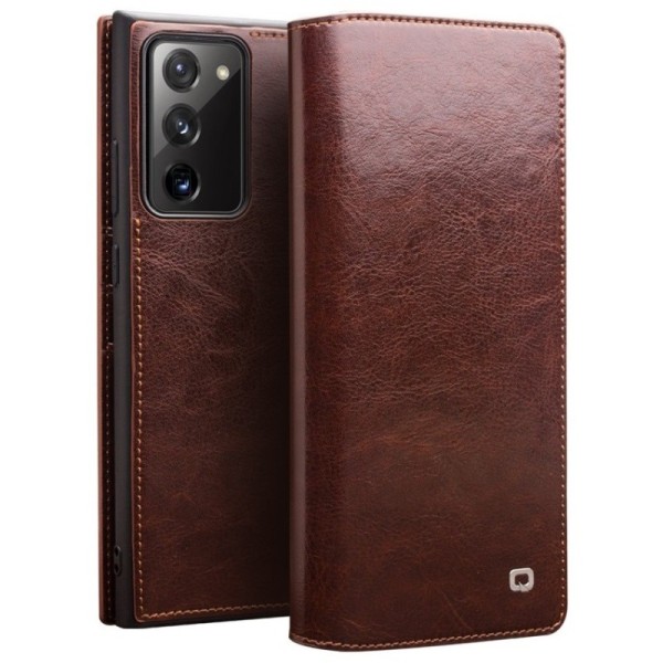 „QIALINO“ atverčiamas dėklas - rudas (Galaxy Note 20)