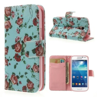 Atverčiamas Samsung Galaxy S4 Mini gėlėtas mėtinis dėklas (piniginė) / Priedai.lt