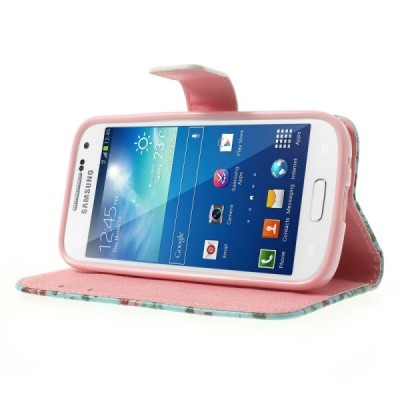Atverčiamas Samsung Galaxy S4 Mini gėlėtas mėtinis dėklas (piniginė) / Priedai.lt