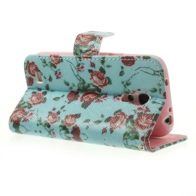 Atverčiamas Samsung Galaxy S4 Mini gėlėtas mėtinis dėklas (piniginė) / Priedai.lt