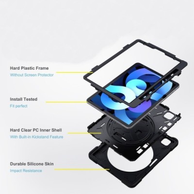 Apple iPad Pro 11 (2021 / 2020 / 2018 / Air 4 2020) sustiprintos apsaugos (360°) juodas dėklas - nugarėlė | Priedai.lt