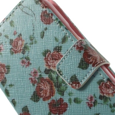 Atverčiamas Samsung Galaxy S4 Mini gėlėtas mėtinis dėklas (piniginė) / Priedai.lt