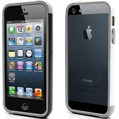 Baltos, juodos ir pilkos spalvų „Walnutt“ Trio kieto silikono (TPU) Apple iPhone SE (5, 5s) dėklas (rėmelis) - kraštų apvadas, b