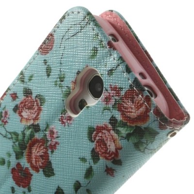 Atverčiamas Samsung Galaxy S4 Mini gėlėtas mėtinis dėklas (piniginė) / Priedai.lt