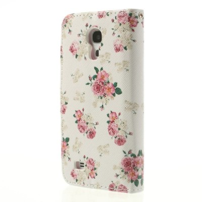Atverčiamas Samsung Galaxy S4 Mini gėlėtas baltas dėklas (piniginė) / Priedai.lt