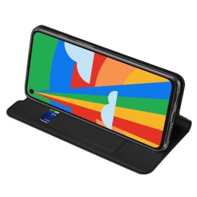 Google Pixel 5 „Dux Ducis“ Skin sērijas melns ādas atvērams maciņš | Vacins.lv