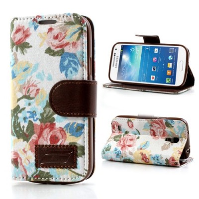 Atverčiamas Samsung Galaxy S4 Mini gėlėtas spalvotas dėklas (piniginė) / Priedai.lt