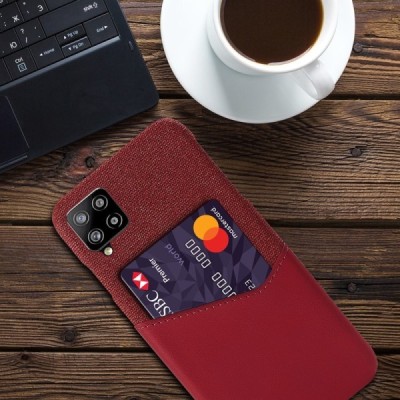 Samsung Galaxy A42 5G „KSQ“ Shell sarkans ādas apvalks ar iebūvētu karšu turētāju | Vacins.lv