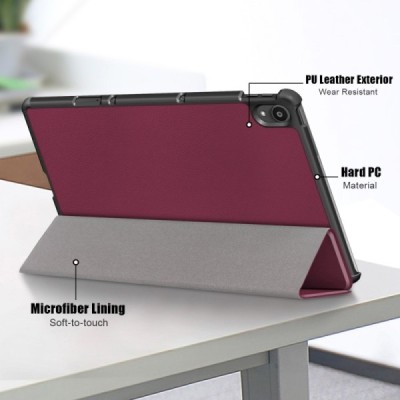 Lenovo Tab P11 11" (J606F) atverčiamas bordo odinis dėklas (sulankstomas) | Priedai.lt