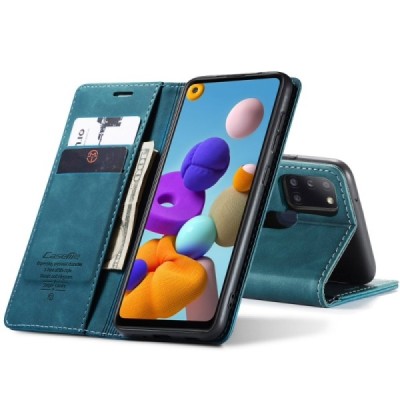 Samsung Galaxy A21s (A217) CaseMe Retro solīds atvēramais ādas zaļš maciņš - maks | Vacins.lv