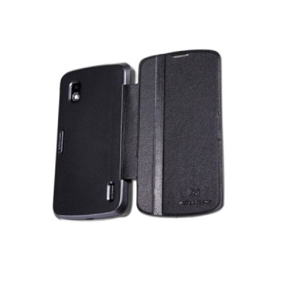 LG Nexus 4 E960 juodas odinis atverčiamas Nillkin Fresh dėklas / Priedai.lt