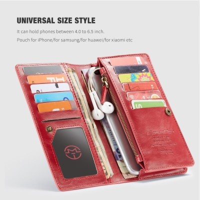 „CaseMe“ universāls atvēramais sarkans ādas maciņš (XL+ izmērs) | Vacins.lv