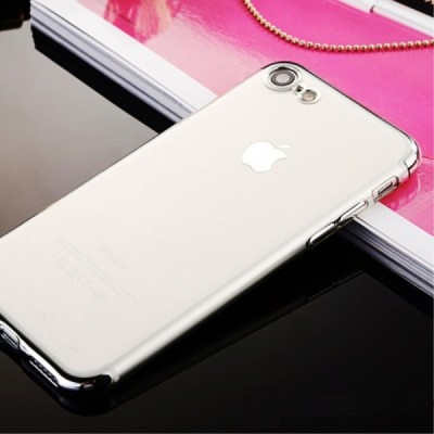 Apple iPhone 7 (iPhone 8, SE 2020) „Sulada“ kieto silikono (TPU) silikoninis skaidrus permatomas plonas dėklas su sidabriniu rėm