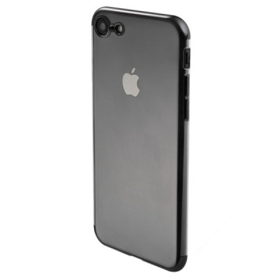 Apple iPhone 7 (iPhone 8, SE 2020) „Sulada“ kieto silikono (TPU) silikoninis skaidrus permatomas plonas dėklas su juodu rėmeliu 