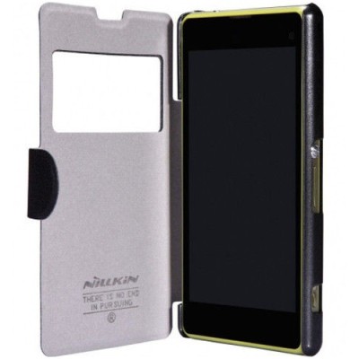 Sony Xperia Z1 Compact juodas odinis atverčiamas Nillkin Fresh dėklas / Priedai.lt