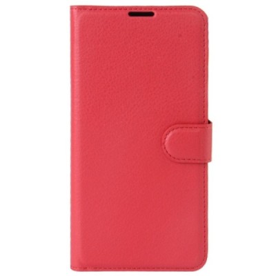 Nokia 3 atverčiamas raudonas odinis Litchi dėklas - piniginė / Priedai.lt