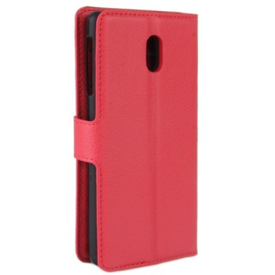 Nokia 3 atverčiamas raudonas odinis Litchi dėklas - piniginė / Priedai.lt