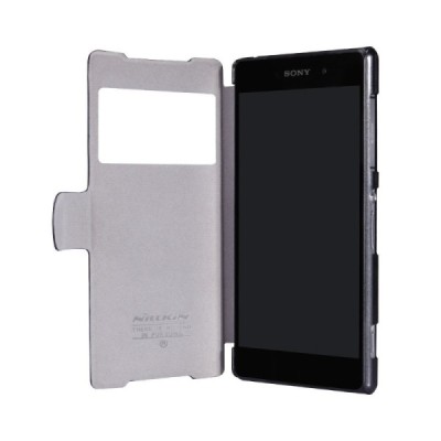 Sony Xperia Z2 juodas odinis atverčiamas Nillkin Fresh dėklas / Priedai.lt