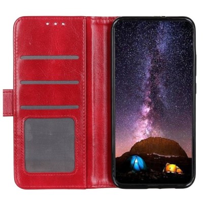 Samsung Galaxy M11 (M115F) atvēramais ādas sarkans maciņš (maks) | Vacins.lv