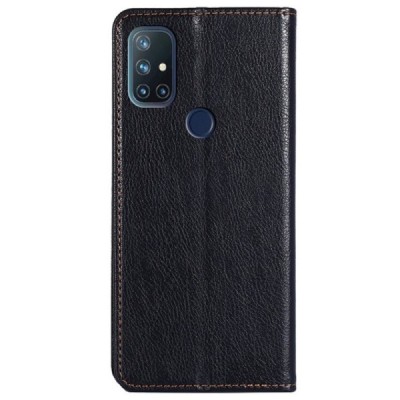 OnePlus Nord N10 5G Solīds melns ādas atvērams maciņš | Vacins.lv