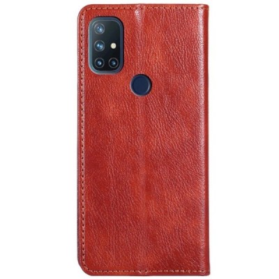 OnePlus Nord N10 5G Solīds brūns ādas atvērams maciņš | Vacins.lv