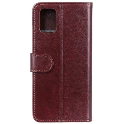 Samsung Galaxy A02s (A025) atverčiamas rudas odinis dėklas - piniginė | Priedai.lt