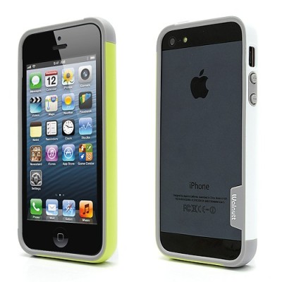 Baltos, žalios ir pilkos spalvų „Walnutt“ Trio kieto silikono (TPU) Apple iPhone SE (5, 5s) dėklas (rėmelis) - kraštų apvadas, b