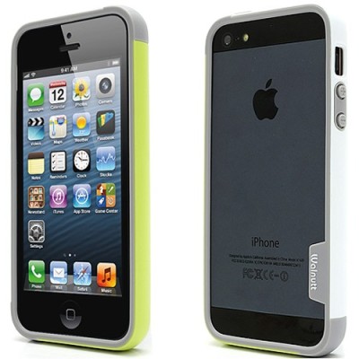 Baltos, žalios ir pilkos spalvų „Walnutt“ Trio kieto silikono (TPU) Apple iPhone SE (5, 5s) dėklas (rėmelis) - kraštų apvadas, b