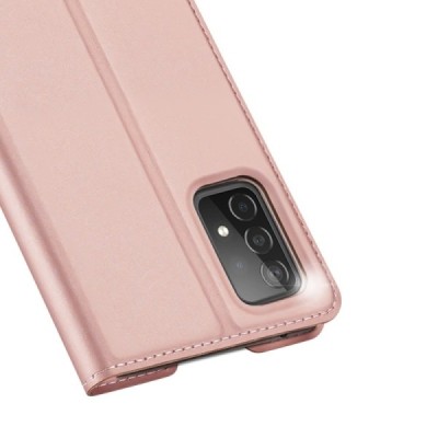 Dux Ducis Skin serijos Samsung Galaxy A52 5G (A526B, A525F) rožinis odinis atverčiamas dėklas | Priedai.lt