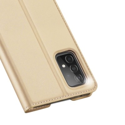 Dux Ducis Skin serijos Samsung Galaxy A52 5G (A526B, A525F) auksinis odinis atverčiamas dėklas | Priedai.lt