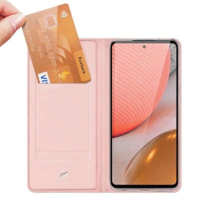 Dux Ducis Skin serijos Samsung Galaxy A72 5G (A726B, A725F) rožinis odinis atverčiamas dėklas | Priedai.lt
