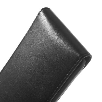 HTC One Mini 2 odinis vertikaliai (žemyn, į apačią) atverčiamas juodas odinis dėklas / Priedai.lt