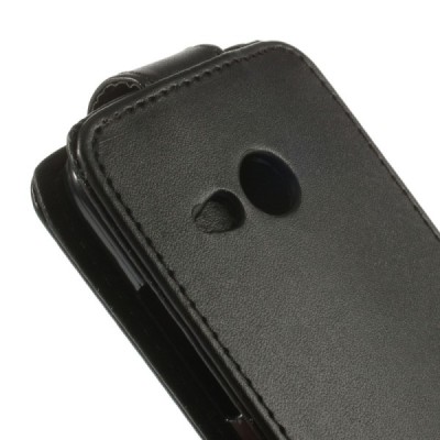HTC One Mini 2 odinis vertikaliai (žemyn, į apačią) atverčiamas juodas odinis dėklas / Priedai.lt