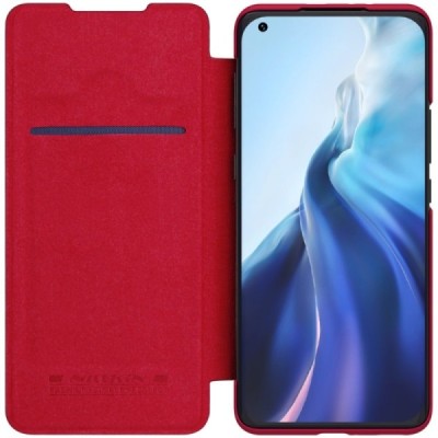 Xiaomi Mi 11 greznais Nillkin Qin sērijas ādas atvērams sarkans maciņš, maks | Vacins.lv